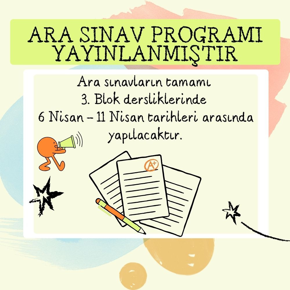 2025-2026 BAHAR YY ARA SINAV PROGRAMI YAYINLANMIŞTIR.